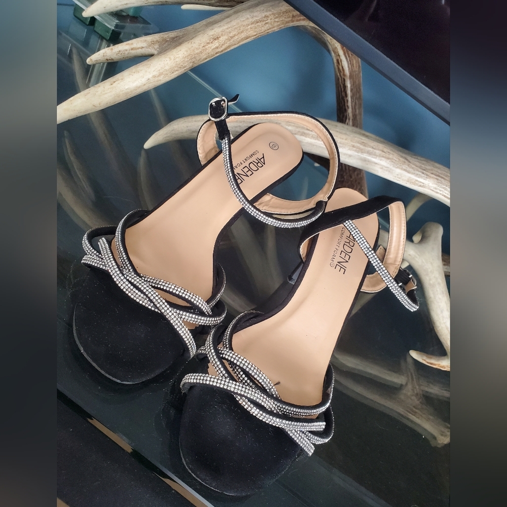 Black and Silver High-Heeled Sandals with Stiletto Heel